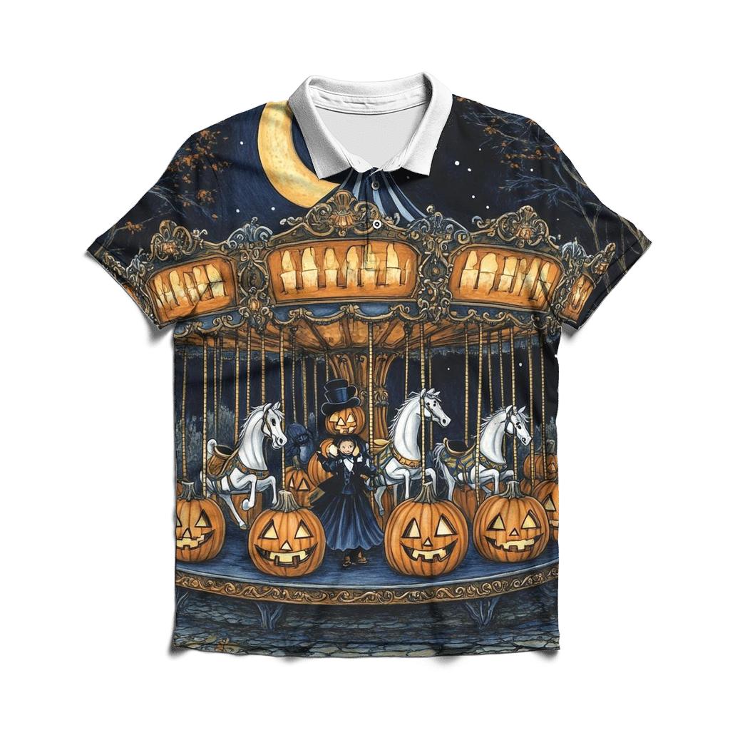 Haunted Carousel Of Midnight Pumpkins designer slim fit polos