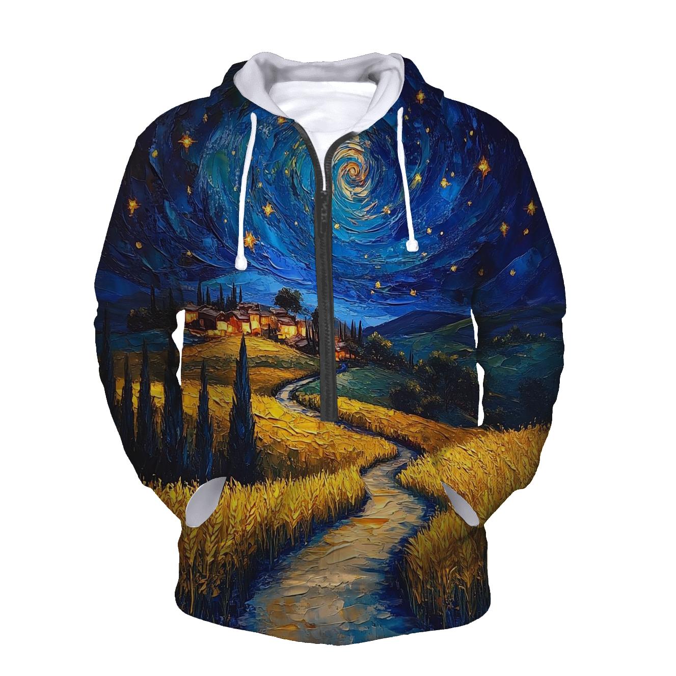 Van Gogh Inspired Starry Countryside graphic hoodies