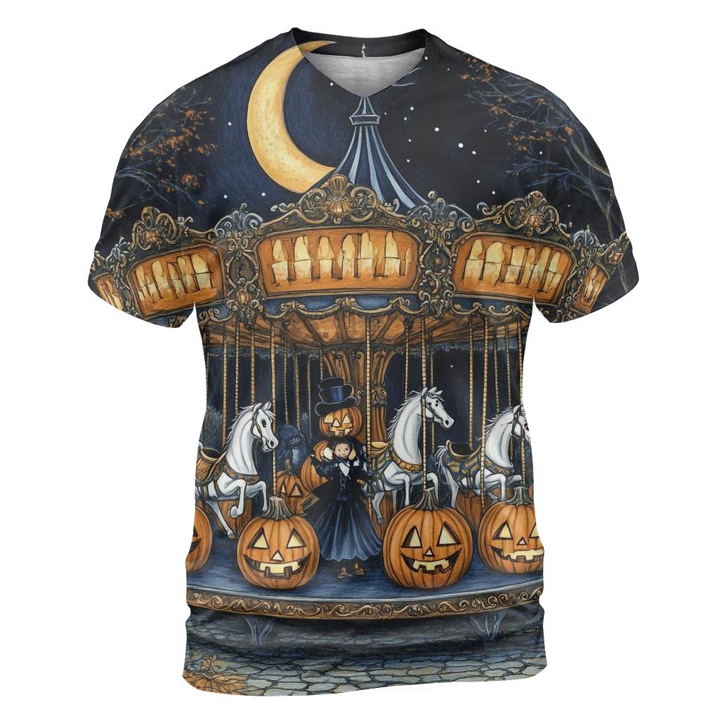 Haunted Carousel Of Midnight Pumpkins trendy printed shirt styles