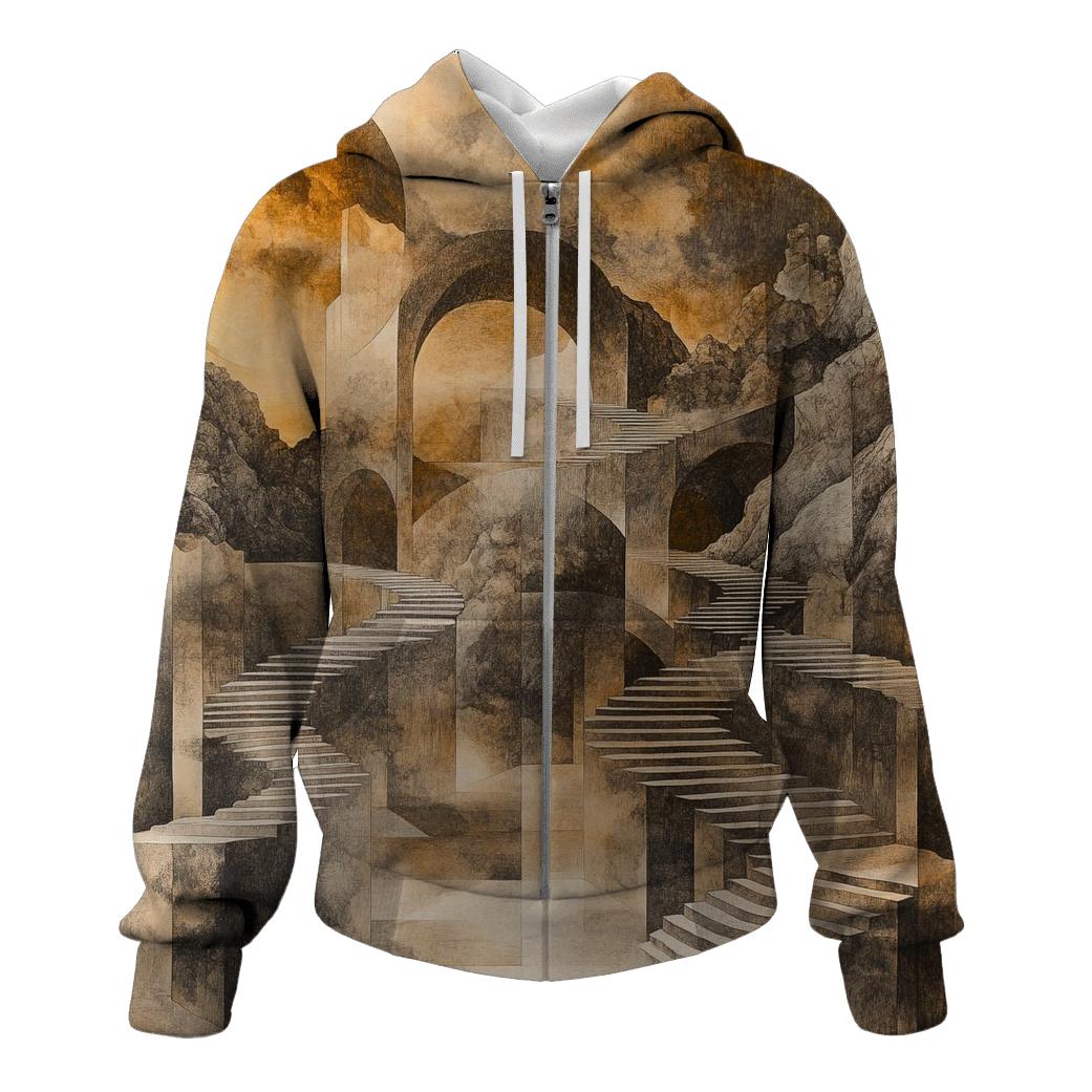 Mc Escher Inspired Mountain Pass zip-up hoodies
