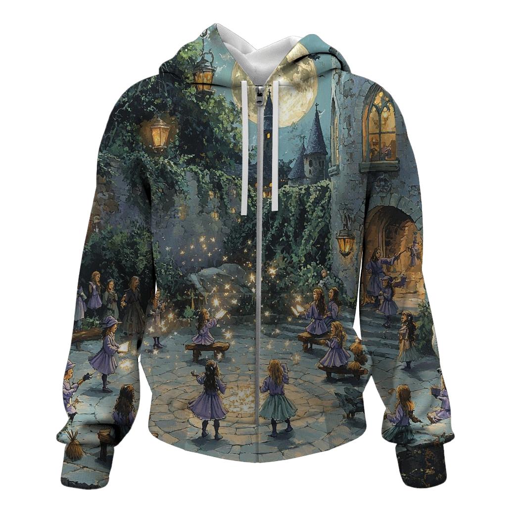 Witch School In The Moonlit Courtyard Halloween heavyweight hoodies
