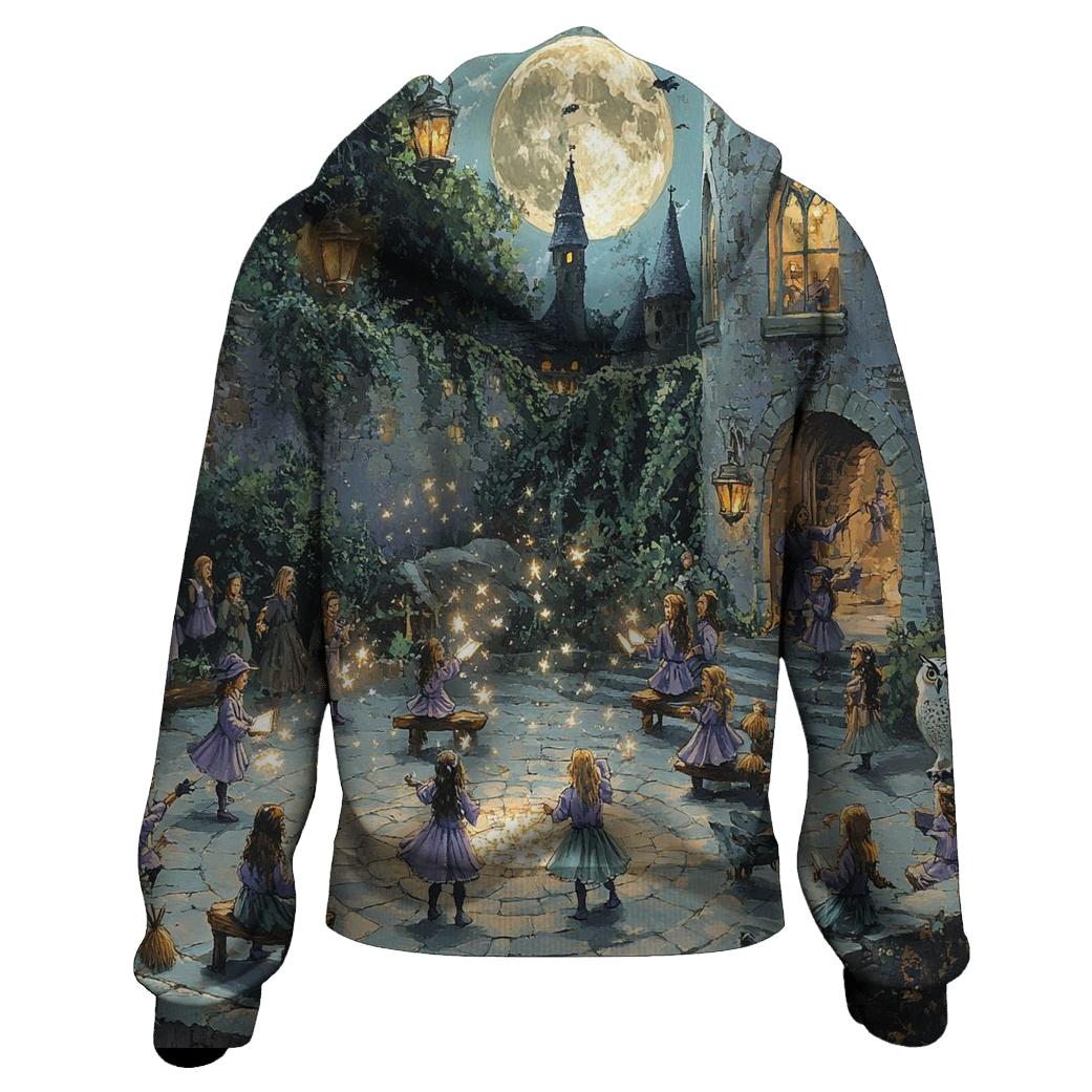 Witch School In The Moonlit Courtyard Halloween heavyweight hoodies