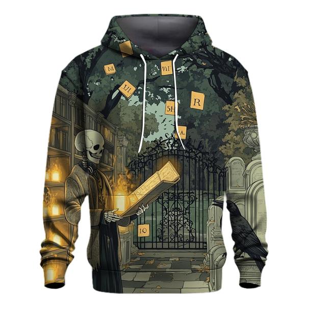 Cemetery Librarian With Haunted Tome embroidered hoodies
