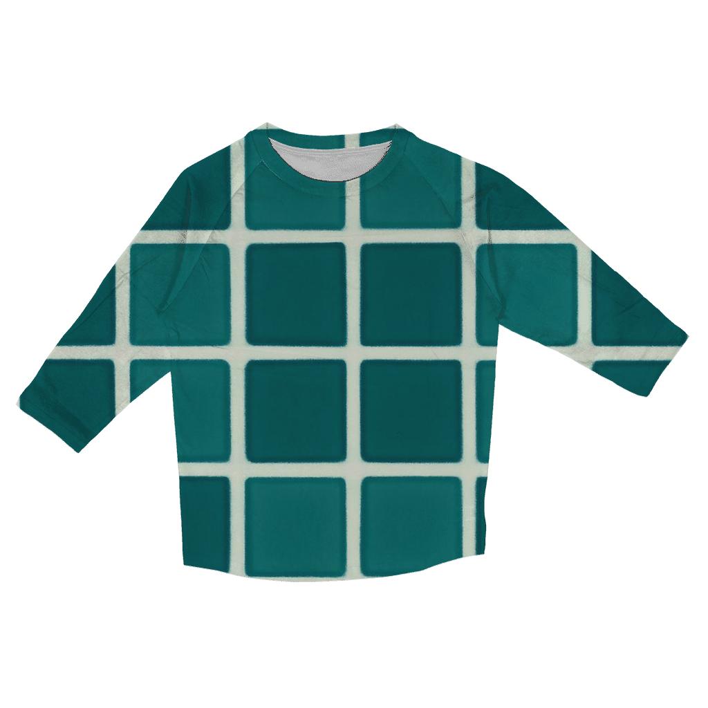 Itajime Teal Grid trendy 3/4 sleeve tops