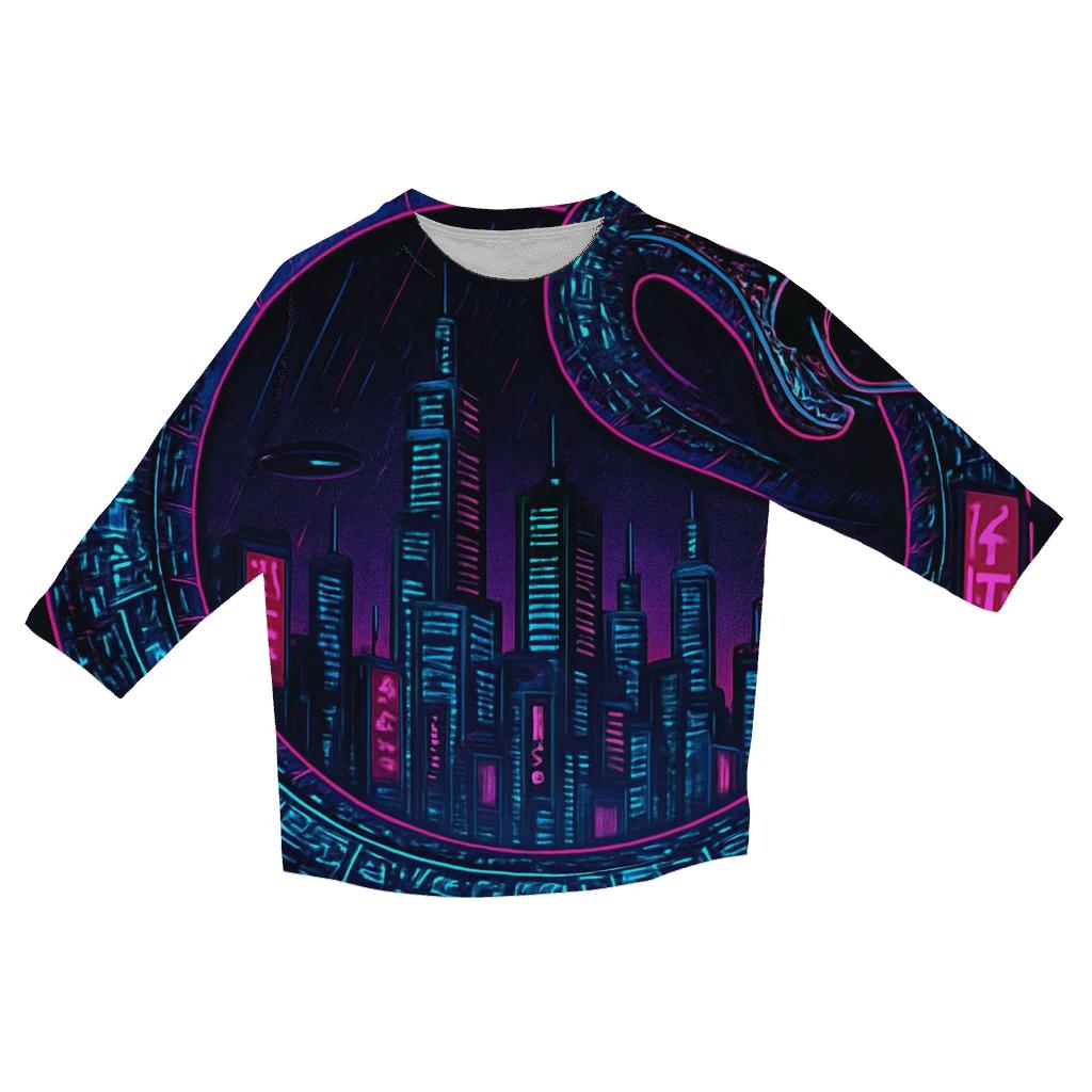 Neon Skyline Ouroboros designer 3/4 sleeve blouses