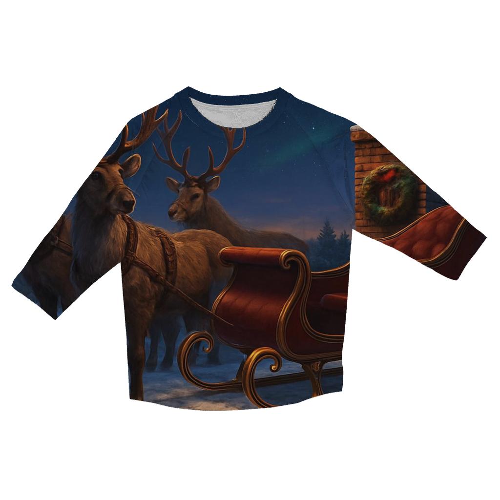 Santa Sleigh On Roofline printed three quarter sleeve shirts