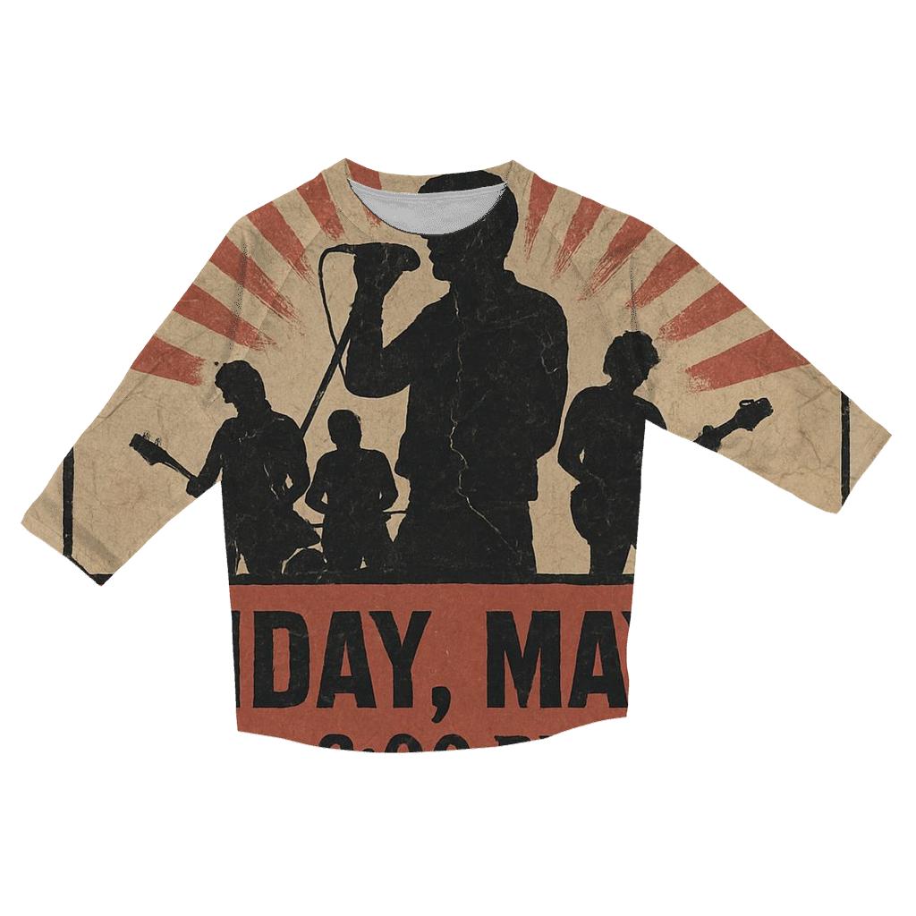 Distressed Concert Poster printed three quarter sleeve shirts