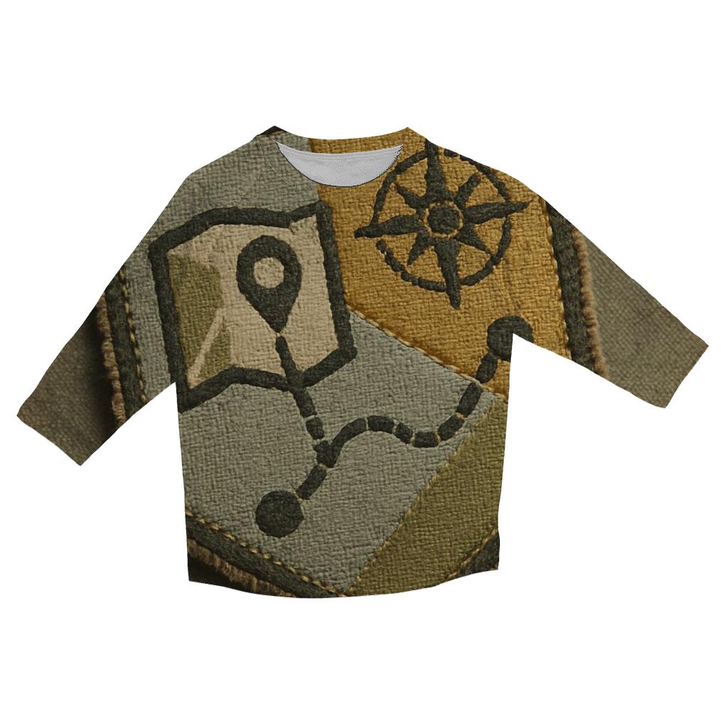 Retro Travel Patch Map casual three quarter sleeve shirts