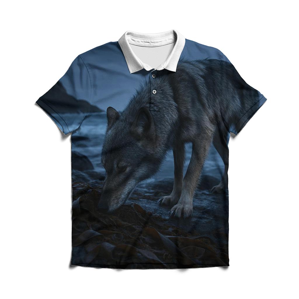 Coastal Lone Wolf At Twilight embroidered polo tops