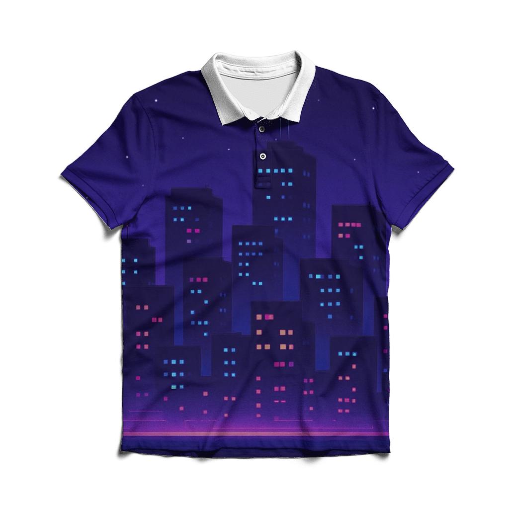 Pixel Skyline Glow custom polo shirts