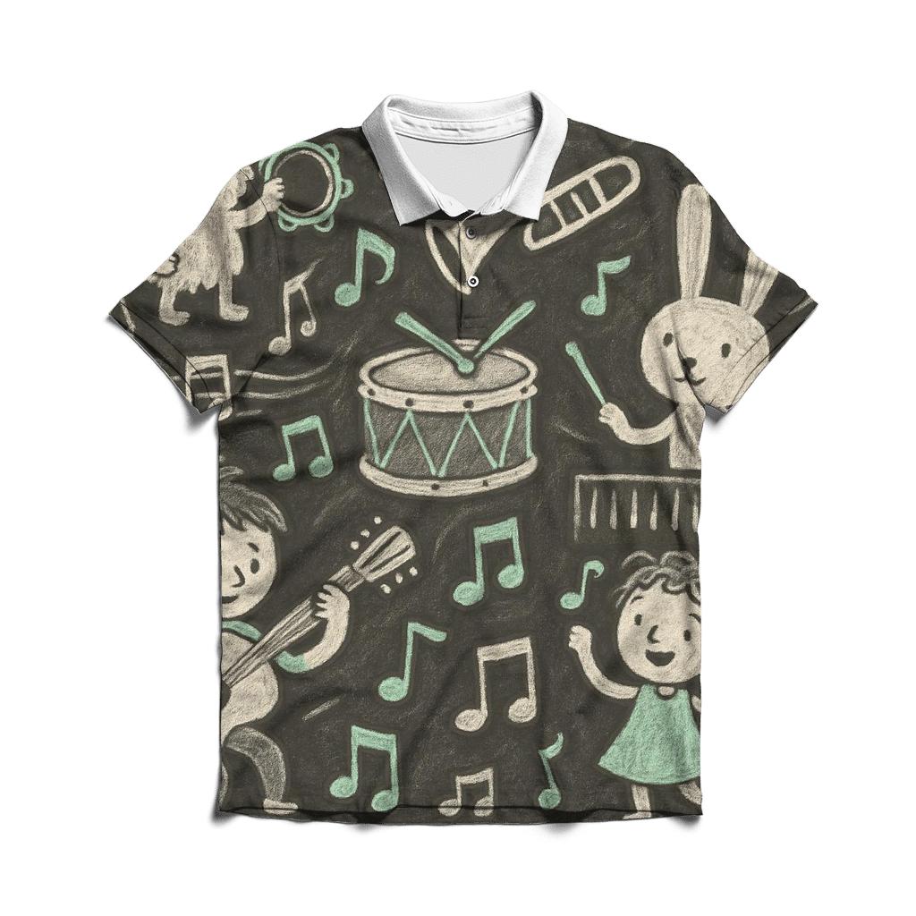 Chalkboard Doodle Music embroidered polo tops