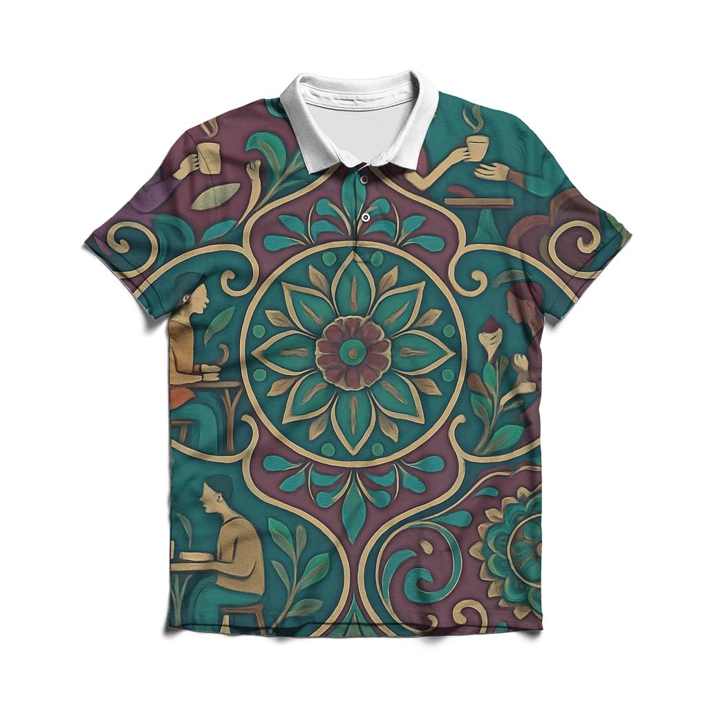 Bean Mandala Tile embroidered polo tops