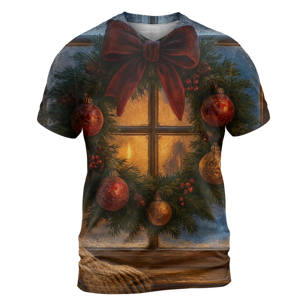Wreath On Frosted Window creative print fashion shirts