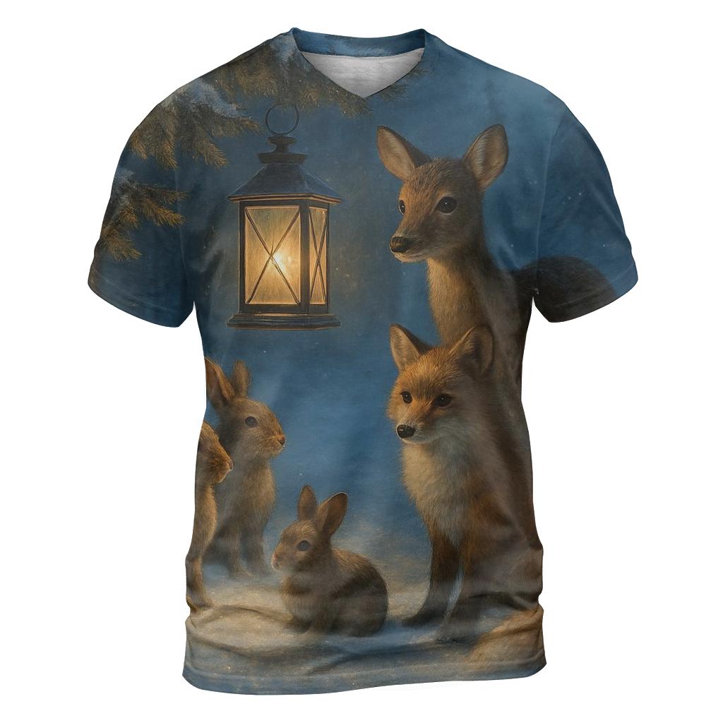 Forest Lantern Gathering vibrant all-over design tees