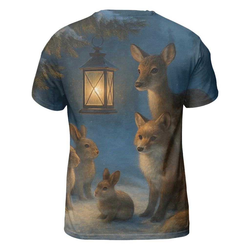 Forest Lantern Gathering vibrant all-over design tees