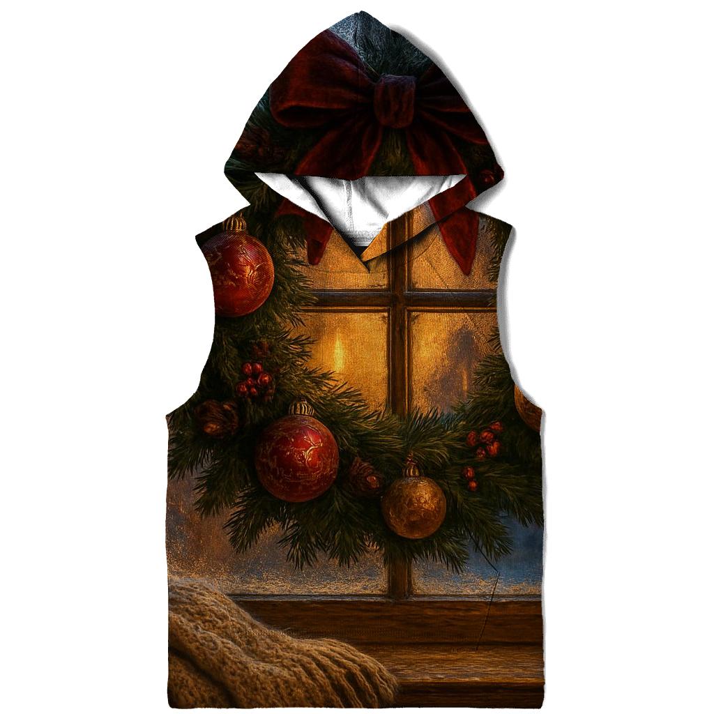 Wreath On Frosted Window embroidered hoodies