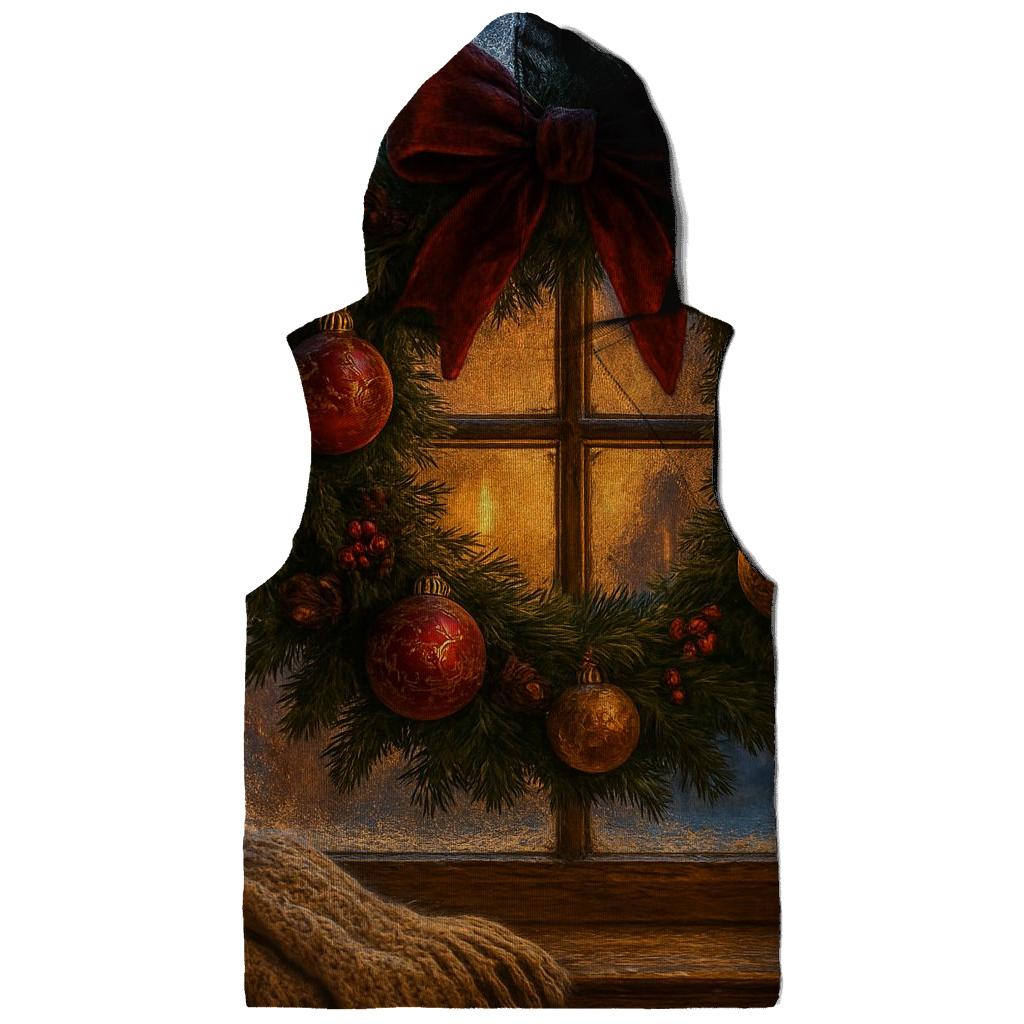 Wreath On Frosted Window embroidered hoodies