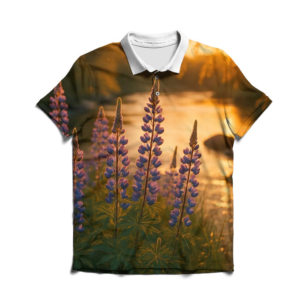 Riverbank Lupines At Golden Hour classic pique polos