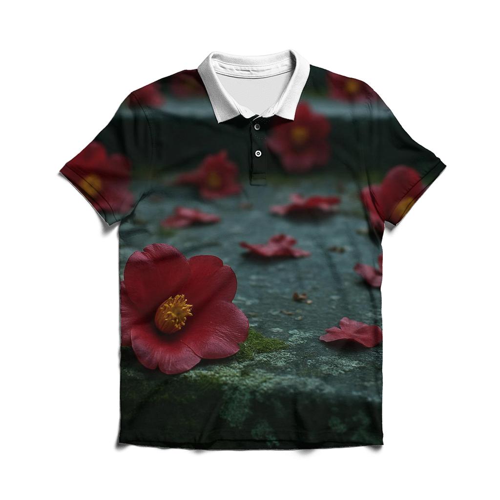 Camellia Fragments On Stone Path stylish collar polo tees