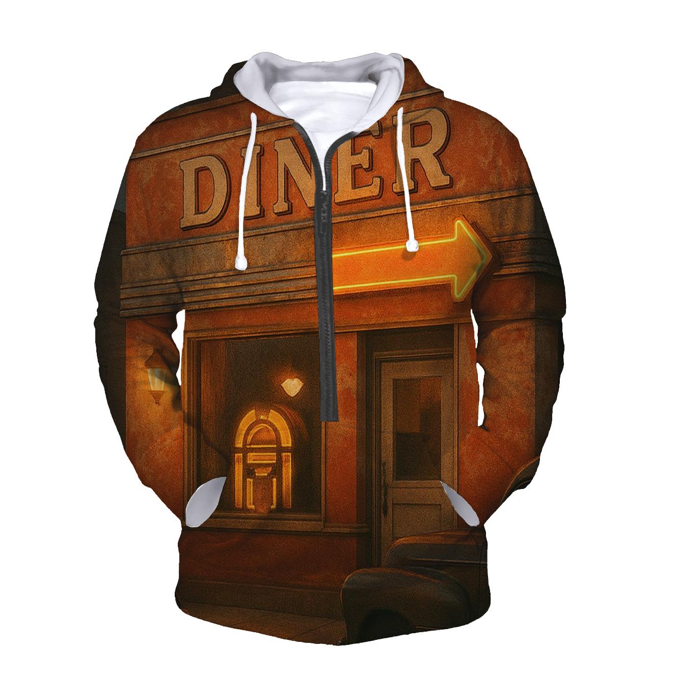 Burnt Orange Roadside Diner pullover hoodies