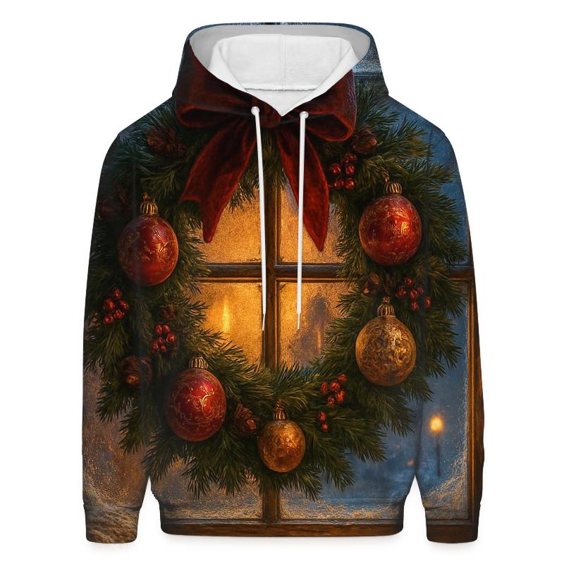 Wreath On Frosted Window printed hoodies