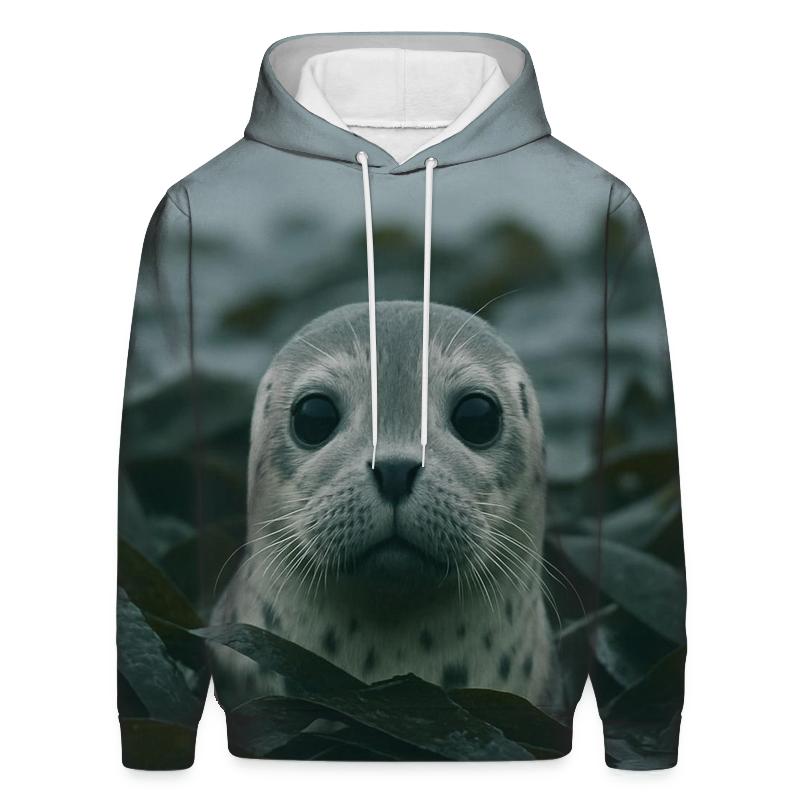 Kelp Fringe Harbor Seal Pup graphic hoodies
