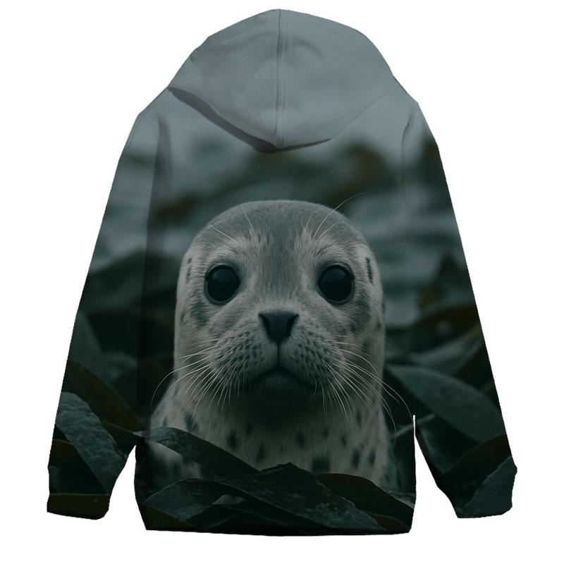 Kelp Fringe Harbor Seal Pup graphic hoodies