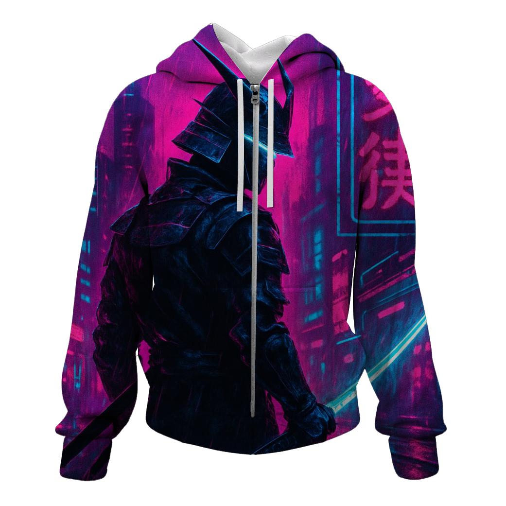 Neon Cyber Samurai embroidered hoodies