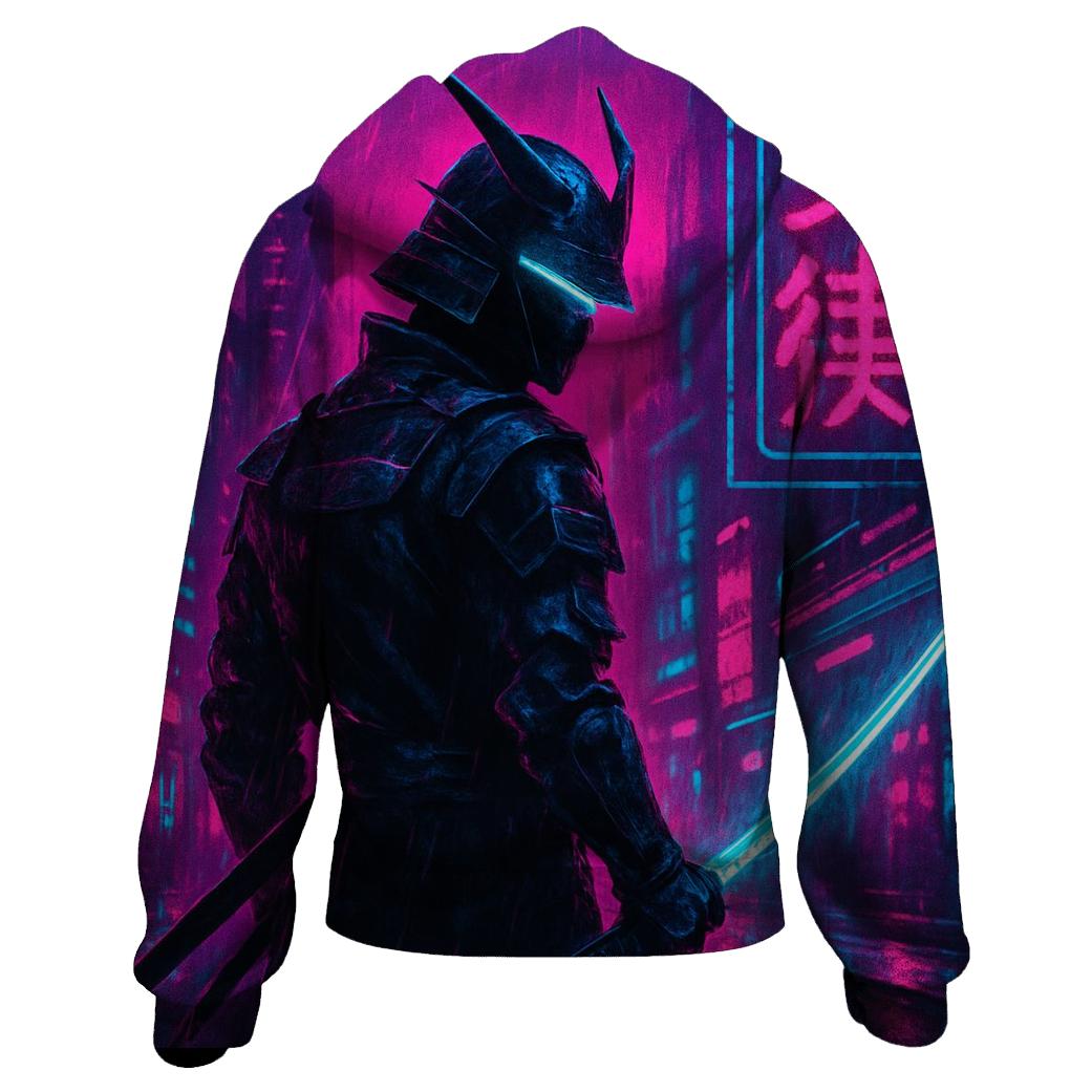 Neon Cyber Samurai embroidered hoodies