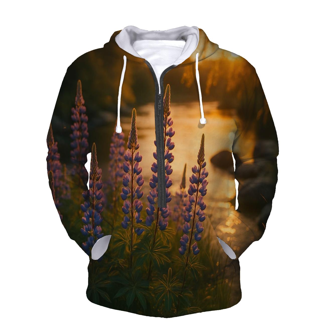 Riverbank Lupines At Golden Hour printed hoodies
