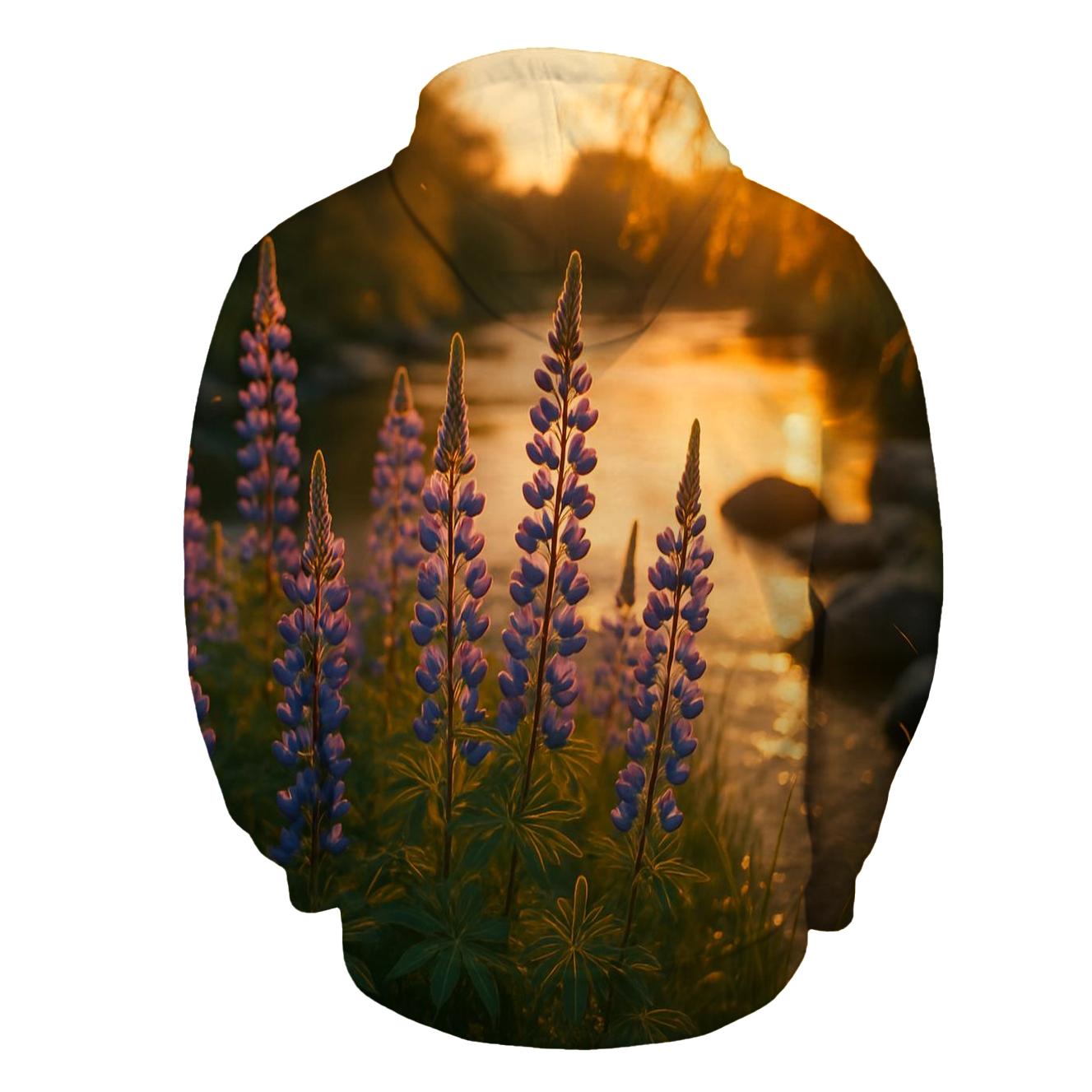 Riverbank Lupines At Golden Hour printed hoodies