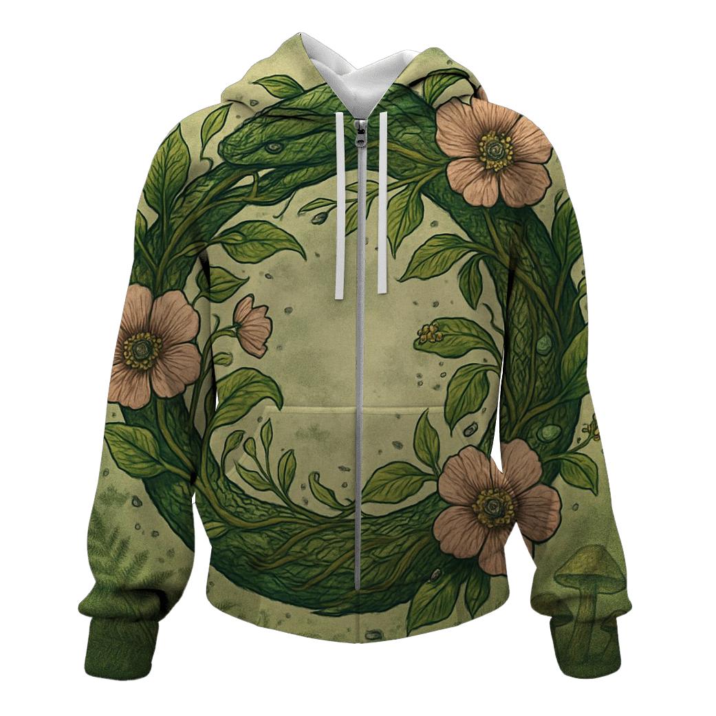 Verdant Spiral Ouroboros embroidered hoodies