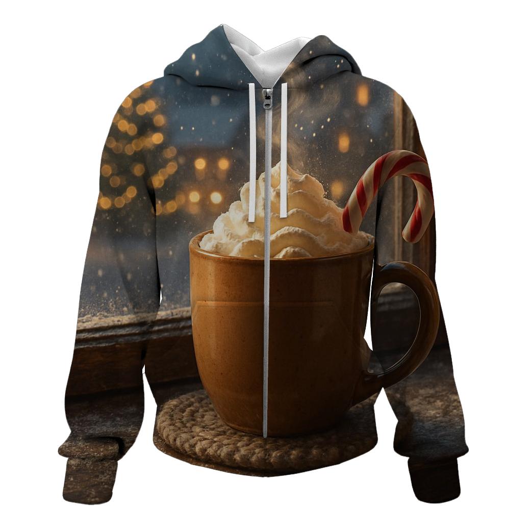 Hot Cocoa On Windowsill zip-up hoodies