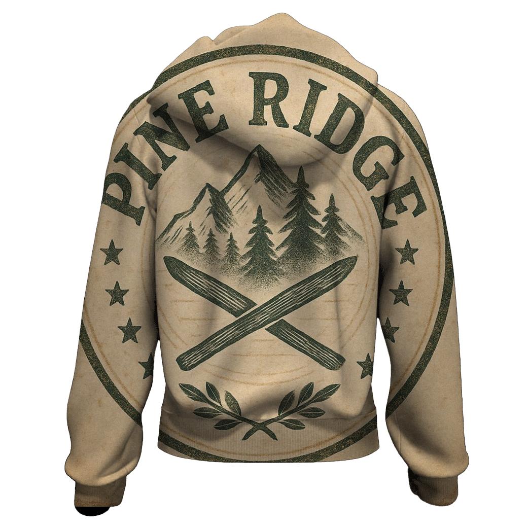 Sepia Mountain Lodge Emblem graphic hoodies