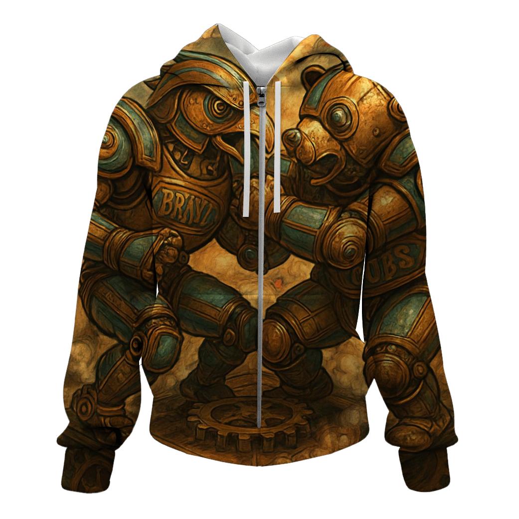 Mechanical Mascot Melee printed hoodies