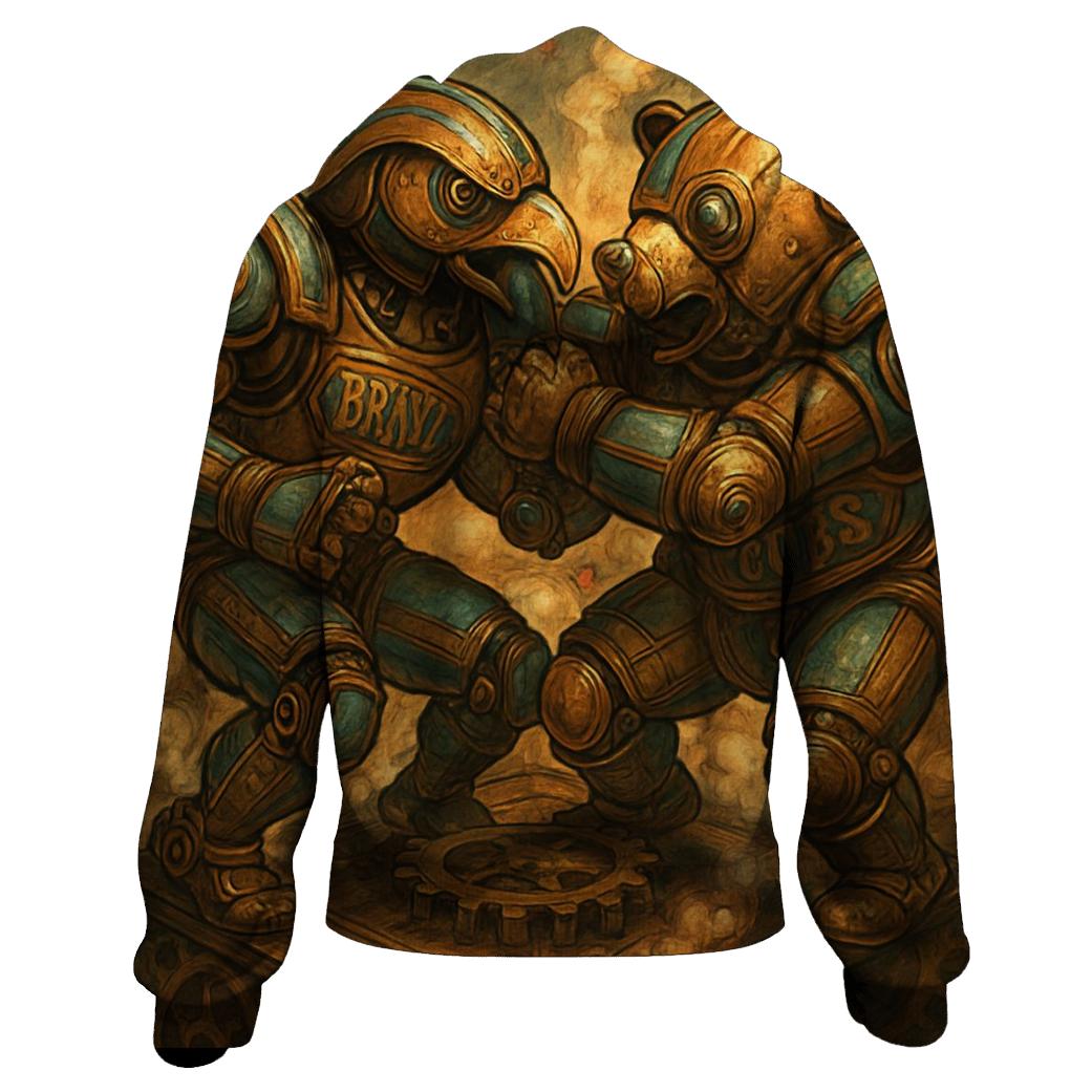 Mechanical Mascot Melee printed hoodies