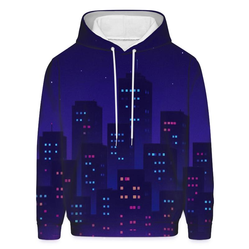 Pixel Skyline Glow printed hoodies