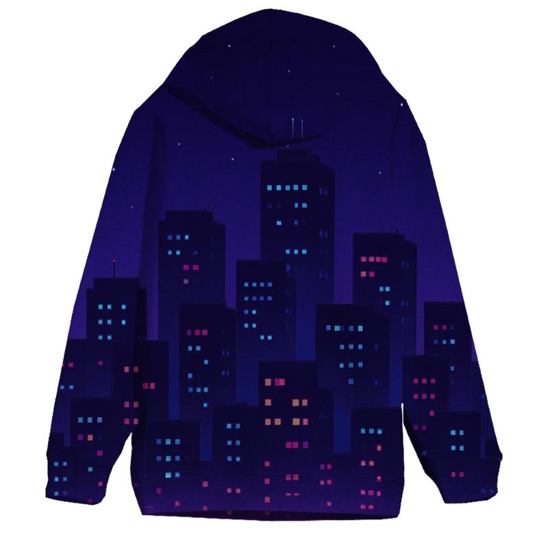 Pixel Skyline Glow printed hoodies