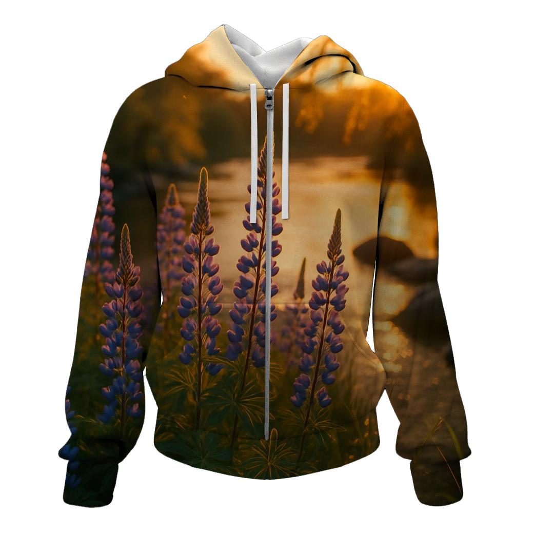 Riverbank Lupines At Golden Hour hoodie styles