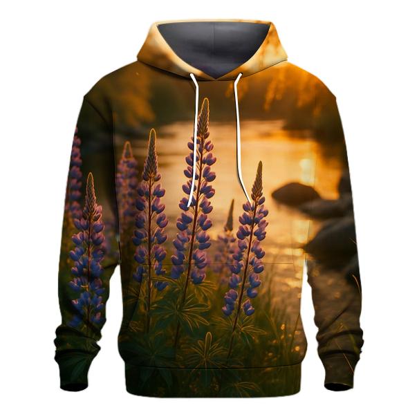 Riverbank Lupines At Golden Hour embroidered hoodies