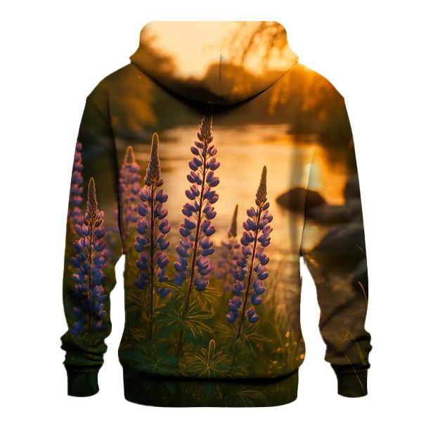 Riverbank Lupines At Golden Hour embroidered hoodies