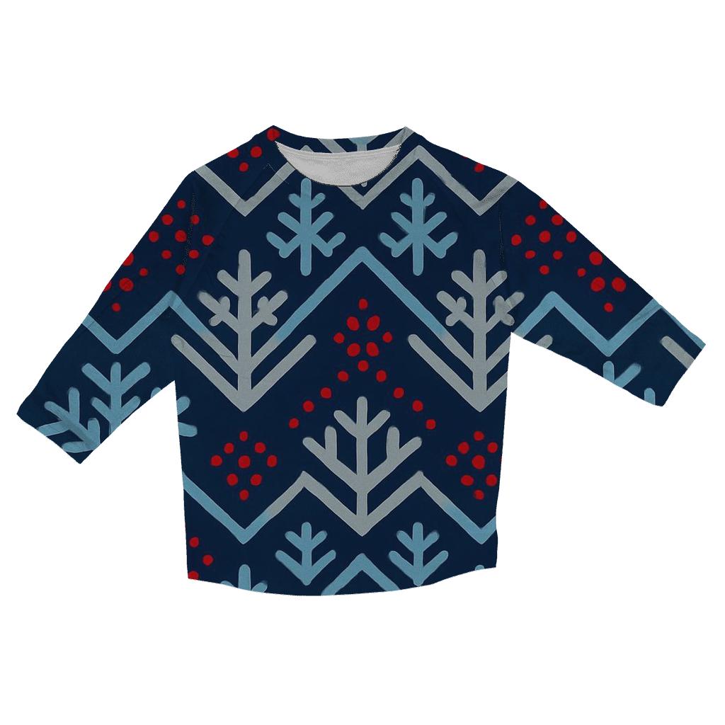Snowflake Chevron On Navy Blue Background designer 3/4 sleeve blouses