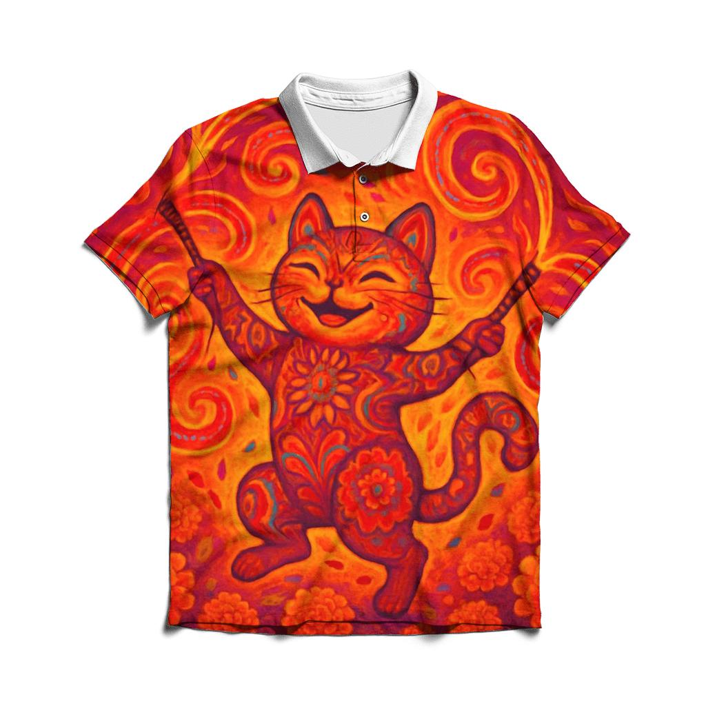 Festival Fire Dancer Cat branded logo polo shirts
