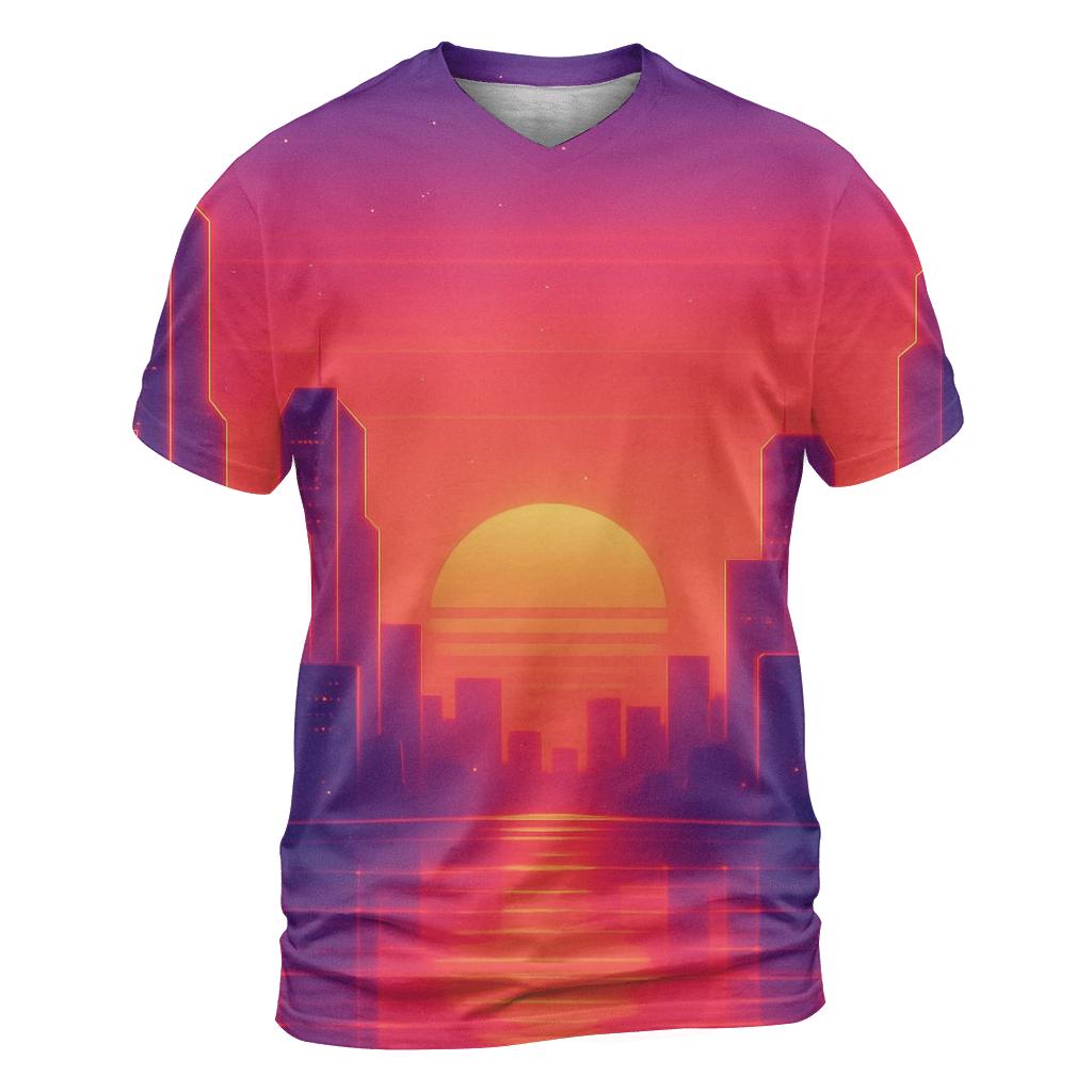 Sunset Circuit Skyline vibrant all-over design tees