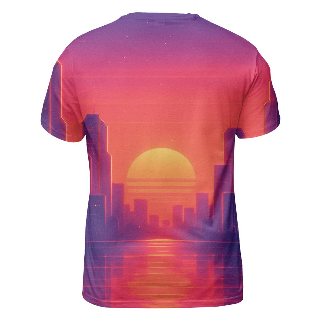 Sunset Circuit Skyline vibrant all-over design tees