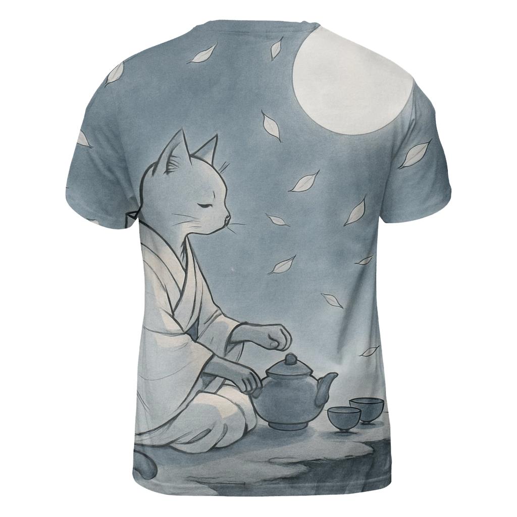 Moonlight Tea Ceremony Cat creative print fashion shirts