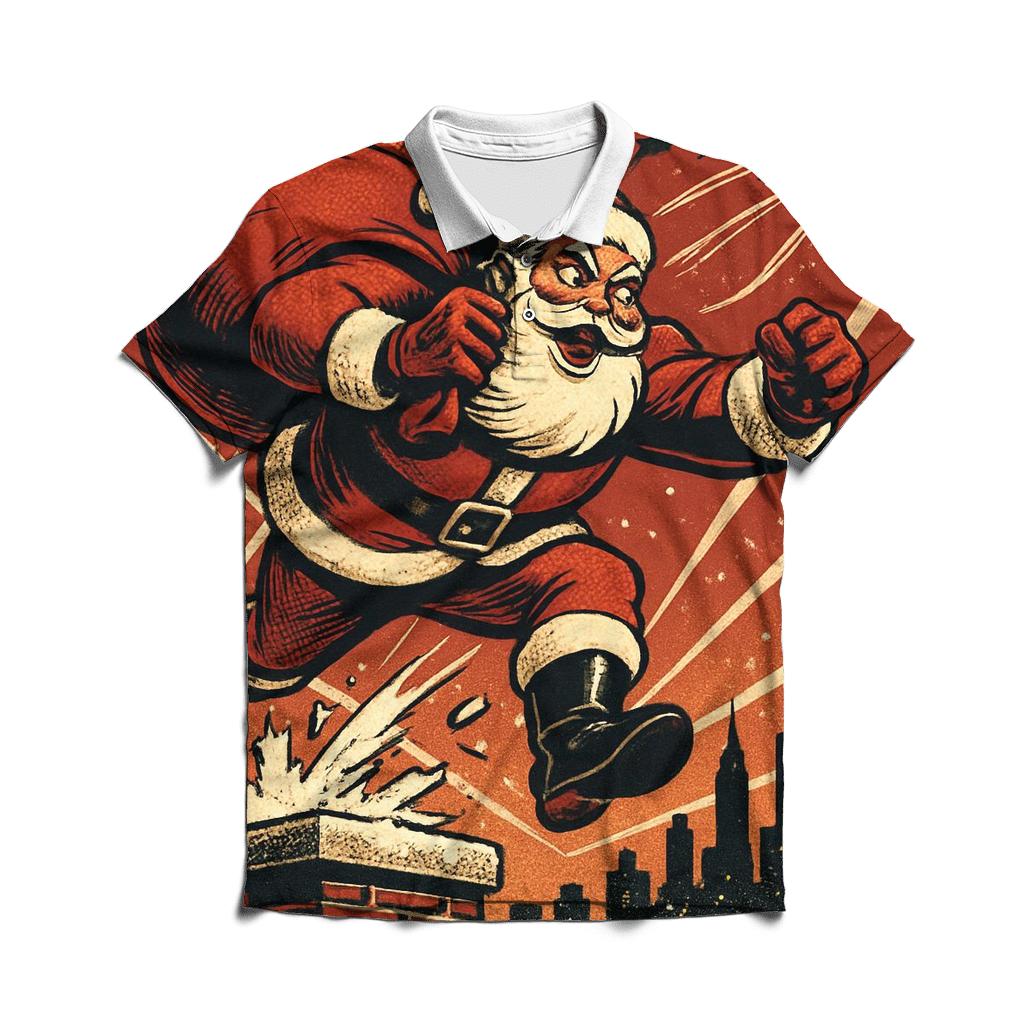 Retro Comic Claus Escape embroidered polo tops
