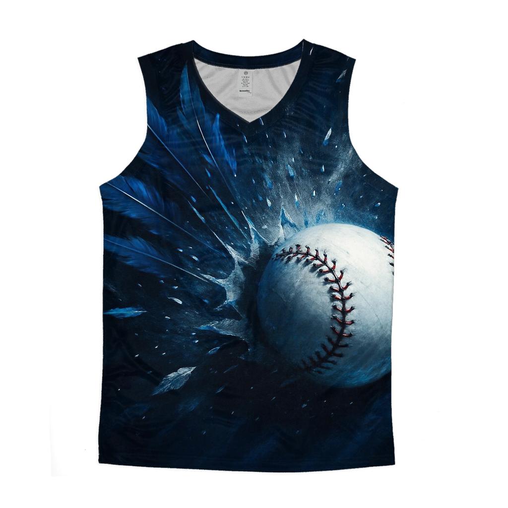 Feathered Fastball In Deep Navy personalized athletic tanks