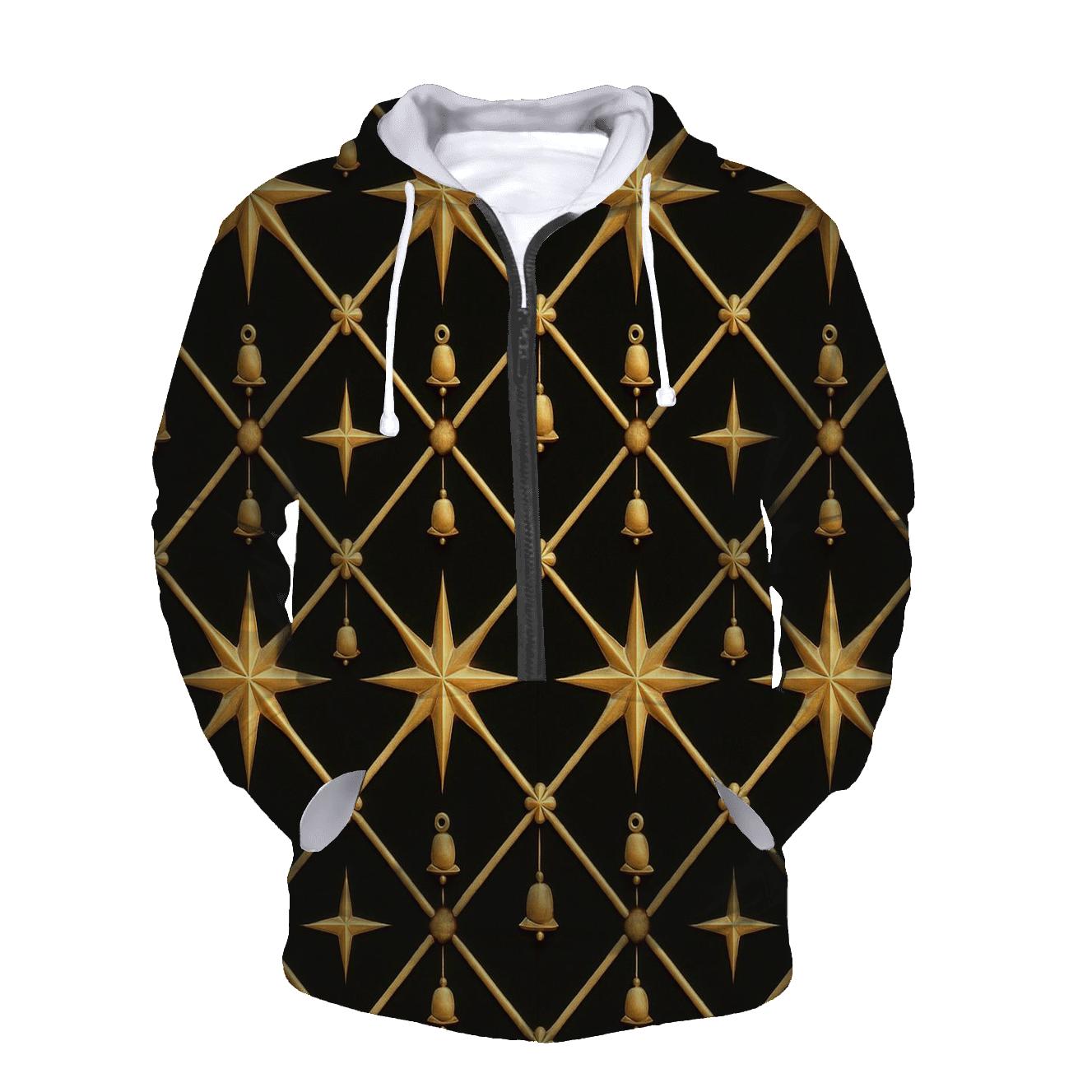 Golden Star Lattice On Black Background pullover hoodies