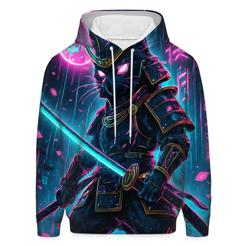 Neon Samurai Cat designer hoodies